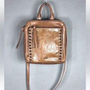 The Sak Loyola Floral Embossed Convertible Leather Backpack Crossbody Bag Brown